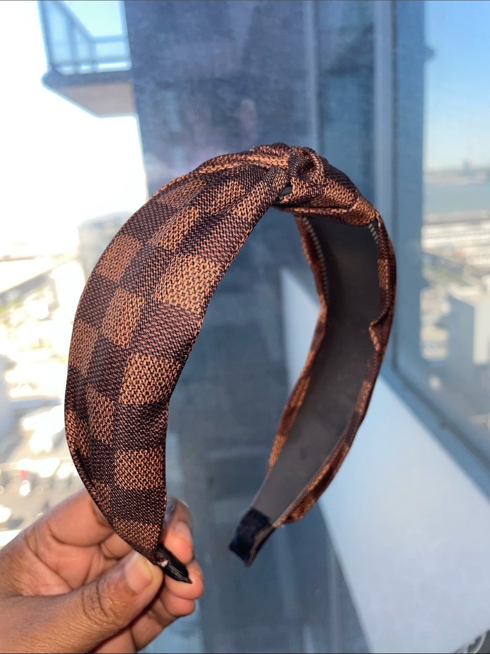 Brown Checker Knot Headband